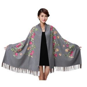 NEW Pashmina Scarf Wrap Throw Embroidered Flowers
